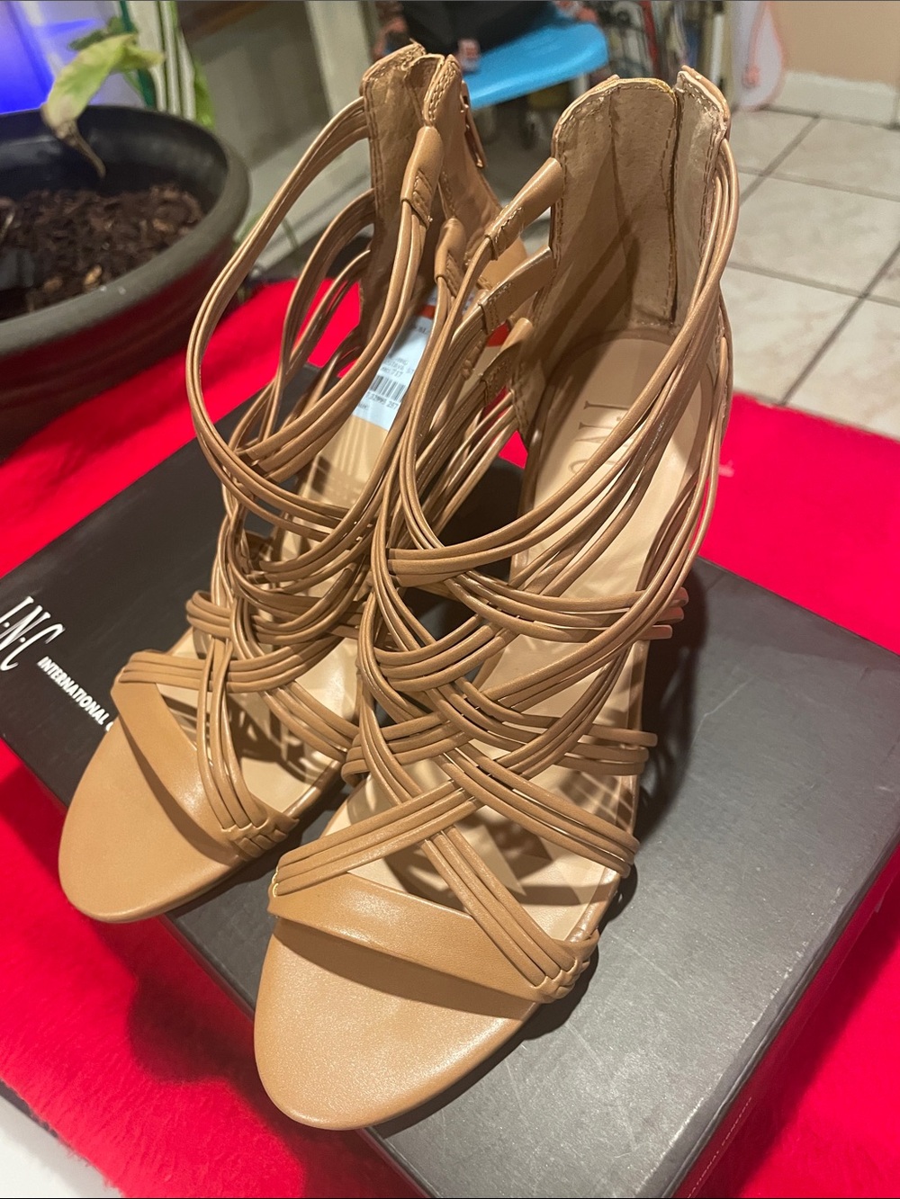 INC International Concepts Tan Strappy High Heel Sandals